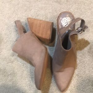 Vince Camuto Closed Toe Leather Upper Buckle Strap Block Heel Mule Sandal-11